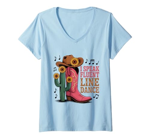 Damen Ich spreche fließend Line Dance Country Line Dance T-Shirt mit V-Ausschnitt von Line Dancing Country Music Western