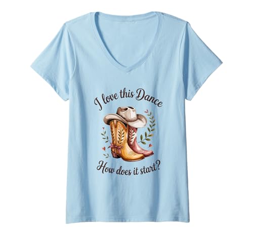 Damen Ich Liebe diesen Tanz Wie fängt er an? Line Dance T-Shirt mit V-Ausschnitt Damen Ich Liebe diesen Tanz Wie fängt er an? Line Dance T-Shirt mit V-Ausschnitt von Line Dancing Country Western Dance
