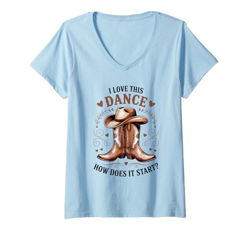 Damen Ich Liebe diesen Tanz Wie fängt er an? Line Dance Western T-Shirt mit V-Ausschnitt Damen Ich Liebe diesen Tanz Wie fängt er an? Line Dance Western T-Shirt mit V-Ausschnitt von Line Dancing Country Western Dance
