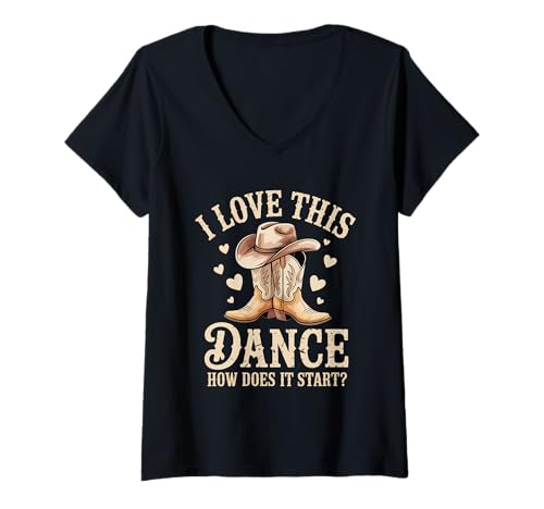 Damen Ich Liebe diesen Tanz Wie fängt er an? Line Dance Western T-Shirt mit V-Ausschnitt Damen Ich Liebe diesen Tanz Wie fängt er an? Line Dance Western T-Shirt mit V-Ausschnitt von Line Dancing Country Western Dance