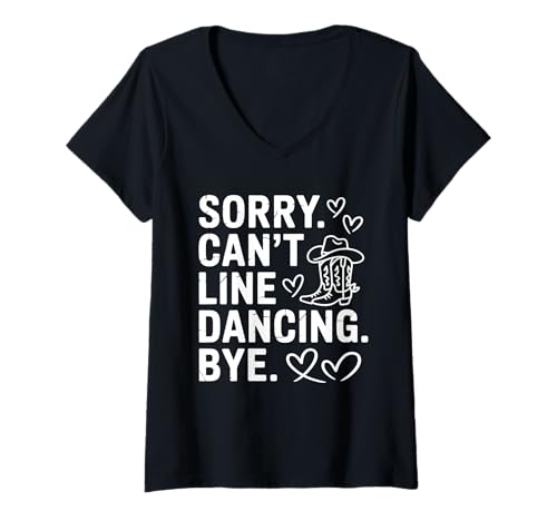 Damen Sorry Can't Line Dancing Tschüss Lustiger Line Dance T-Shirt mit V-Ausschnitt Damen Sorry Can't Line Dancing Tschüss Lustiger Line Dance T-Shirt mit V-Ausschnitt von Line Dancing Country Western Dance