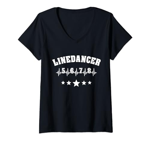 Damen Linedancer EKG Linedance Herzlinie Westerntanz Linedancing T-Shirt mit V-Ausschnitt Damen Linedancer EKG Linedance Herzlinie Westerntanz Linedancing T-Shirt mit V-Ausschnitt von Line Dancing Dancer Western Dance Tanzgruppe
