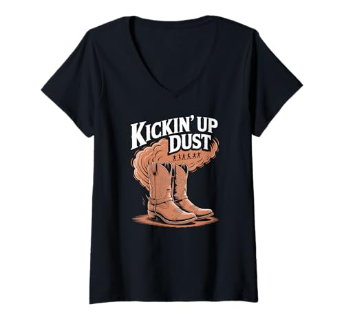 Damen Kickin' Up Dust Line Tanzende Westernstiefel T-Shirt mit V-Ausschnitt Damen Kickin' Up Dust Line Tanzende Westernstiefel T-Shirt mit V-Ausschnitt von Line Dancing Kickin Up Dust Boots Western Fun