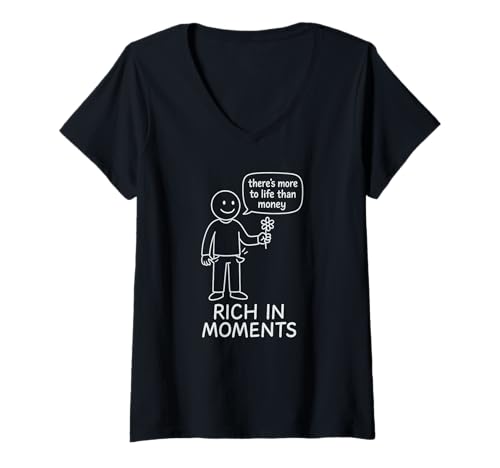 Damen There's More to Life Than Money - Strichmännchen T-Shirt mit V-Ausschnitt von Line Drawn Wisdom Design Co.