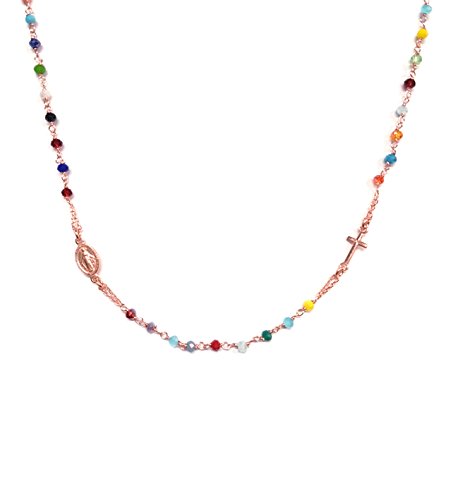 Linea Italia Gioielli - Damen-Halskette Rosenkranz aus 925er Silber und bunten Steinen, Kreuz und Medaille - Schmuck Made in Italy Linea Italia Gioielli - Damen-Halskette Rosenkranz aus 925er Silber und bunten Steinen, Kreuz und Medaille - Schmuck Made in Italy von Linea Italia