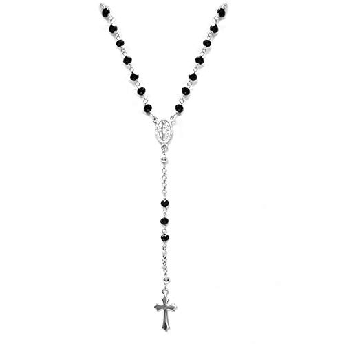 Linea Italia Gioielli - Rosenkranz-Halskette aus 925er Silber mit schwarzen Steinen – Kreuz und Medaille Madonna – Schmuck “Made in Italy” zertifiziert Linea Italia Gioielli - Rosenkranz-Halskette aus 925er Silber mit schwarzen Steinen – Kreuz und Medaille Madonna – Schmuck “Made in Italy” zertifiziert von Linea Italia