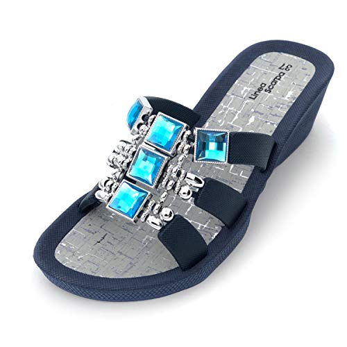 Linea Scarpa Badeschuhe Damen - Samoa - Badepantolette Frauen mit Absatz - fällt klein aus (Navy, 37) von Linea Scarpa