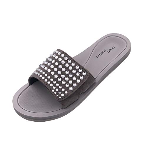 Linea Scarpa Badeschuhe Damen Rügen für Pool SPA oder Sauna für Frauen mit Klettverschluss Oberteil und Strass - fällt klein aus!! (Grau, 37) von Linea Scarpa