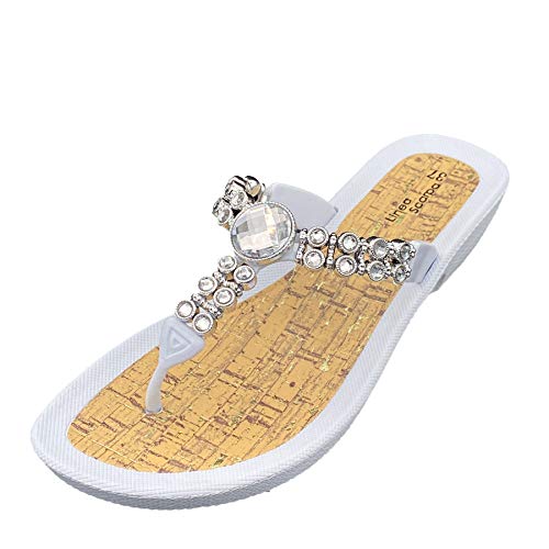 Linea Scarpa Badeschuhe Soria Zehengreifer mit Glitzersteinen und kleinem Absatz - fällt klein aus (40 EU, weiß) von Linea Scarpa