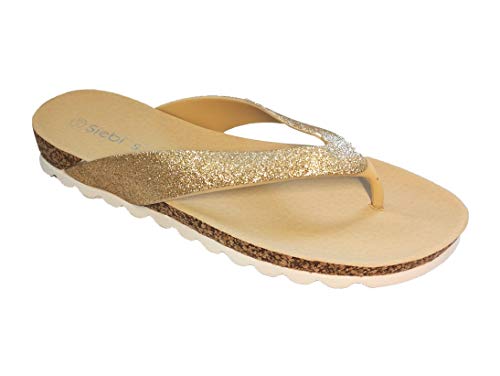 Linea Scarpa Comino-Tropea Flip Badeschuhe Zehensteg-Strandschuh Zehentrenner Zehenstegsandale Kork- und Glitzeroptik Damen: Größe:39 EU | Farbe: Comino Gold von Linea Scarpa