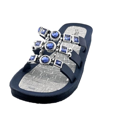 Linea Scarpa - Damen Badeschuhe Thasos - Badepantolette für Frauen mit Glitzer Perlen Dekor - fällt klein aus (Navy, EU Schuhgrößensystem, Erwachsene, Damen, Numerisch, Schmal, 38) von Linea Scarpa