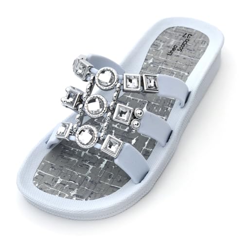 Linea Scarpa - Damen Badeschuhe Thasos - Badepantolette für Frauen mit Glitzer Perlen Dekor - fällt klein aus - weiß, 38 von Linea Scarpa