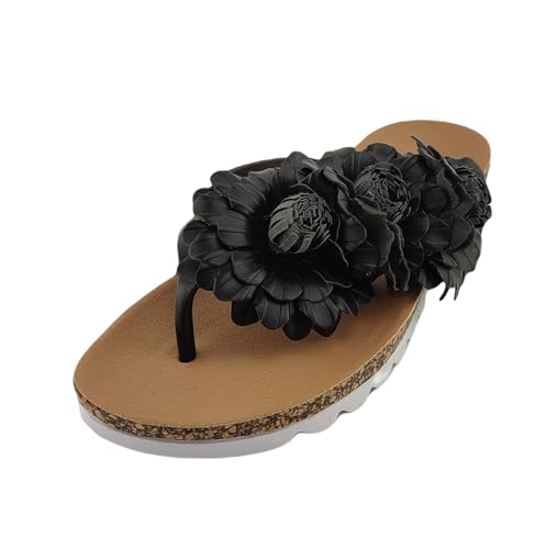 Linea Scarpa Flora Zehentrenner Sandalette Damen Badeschuhe Flip Dianette mit Korkoptik: Größe: 38 | Farbe: Schwarz von Linea Scarpa