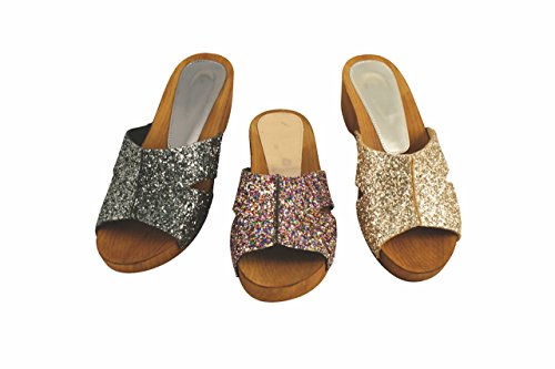 Linea Scarpa Panaji Holzclogs Pantoletten echtes Leder Damen schwarz und Gold mit Absatz: Größe: 39 | Farbe: Gold von Linea Scarpa