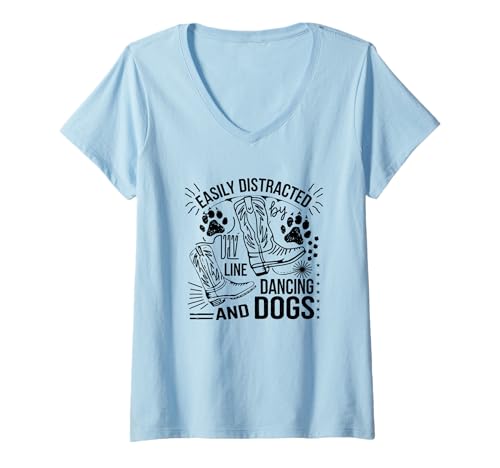 Damen Lustiger Western Tanz Hunde Country Spruch T-Shirt mit V-Ausschnitt von Linedance Country Hunde Humor