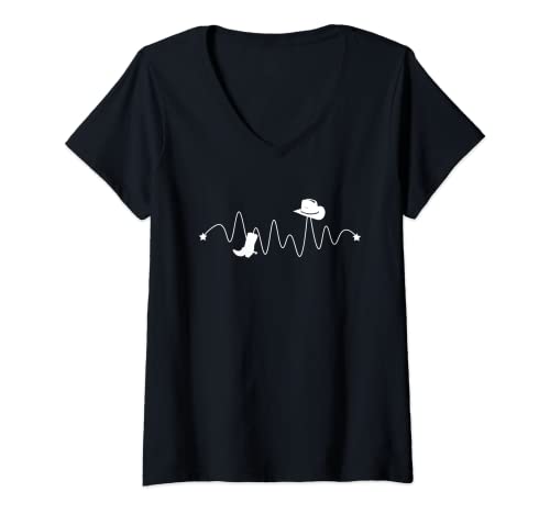Damen Line Dance Herzschlag Western Country T-Shirt mit V-Ausschnitt Damen Line Dance Herzschlag Western Country T-Shirt mit V-Ausschnitt von Linedance Geschenk