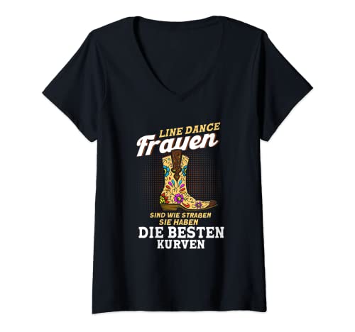 Damen Linedance Frauen Haben Die Besten Kurven Line Dance T-Shirt mit V-Ausschnitt Damen Linedance Frauen Haben Die Besten Kurven Line Dance T-Shirt mit V-Ausschnitt von Linedance Geschenke Line Dance Country Outfit