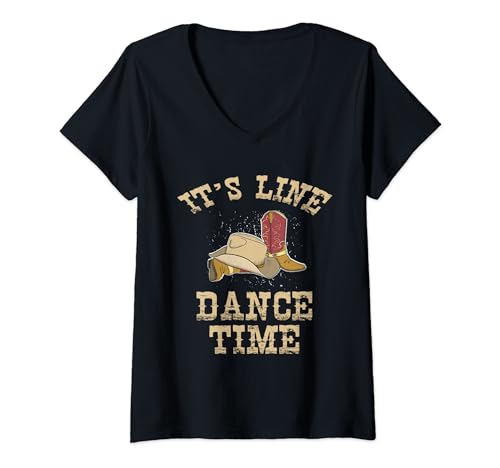 Damen It s Line Dance Time Spruch Country Tanz Motiv Damen Herren T-Shirt mit V-Ausschnitt von Linedance Western Country Tanzgruppe Geschenk