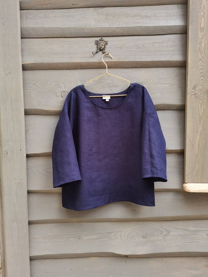 Bio Leinen Bluse 3/4 Ärmel | Handmade Bekleidung Oberteile Für Damen Lockeres Top von LinenAmber