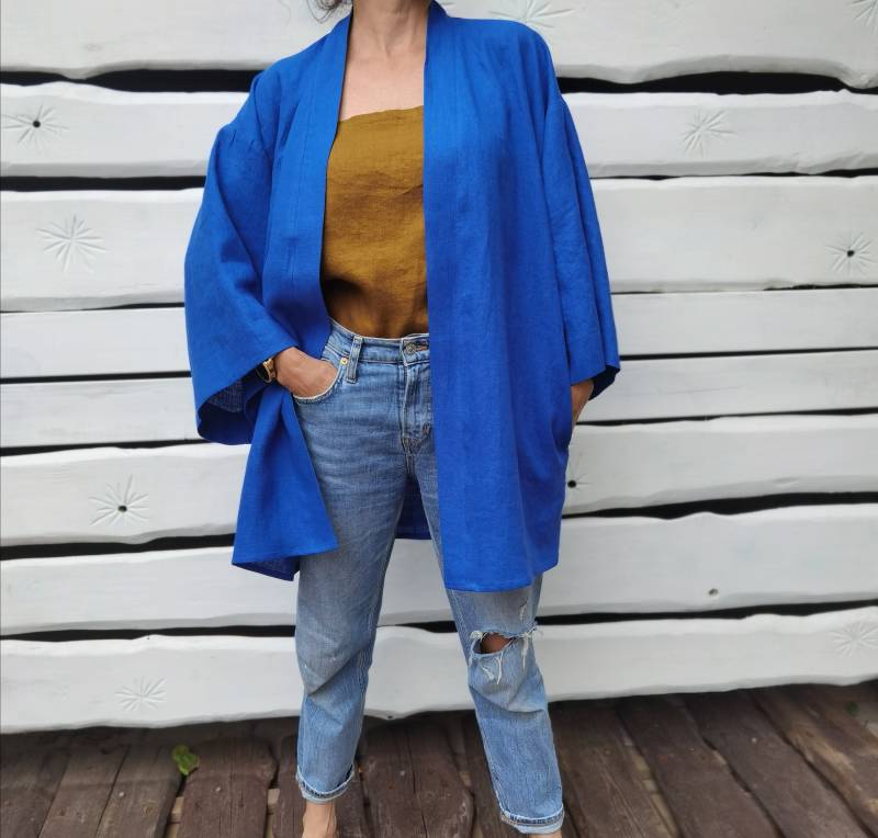 Leinenjacke | Leinen Top Leinenbekleidung Lockere Strickjacke Jacke Mit Taschen von LinenAmber