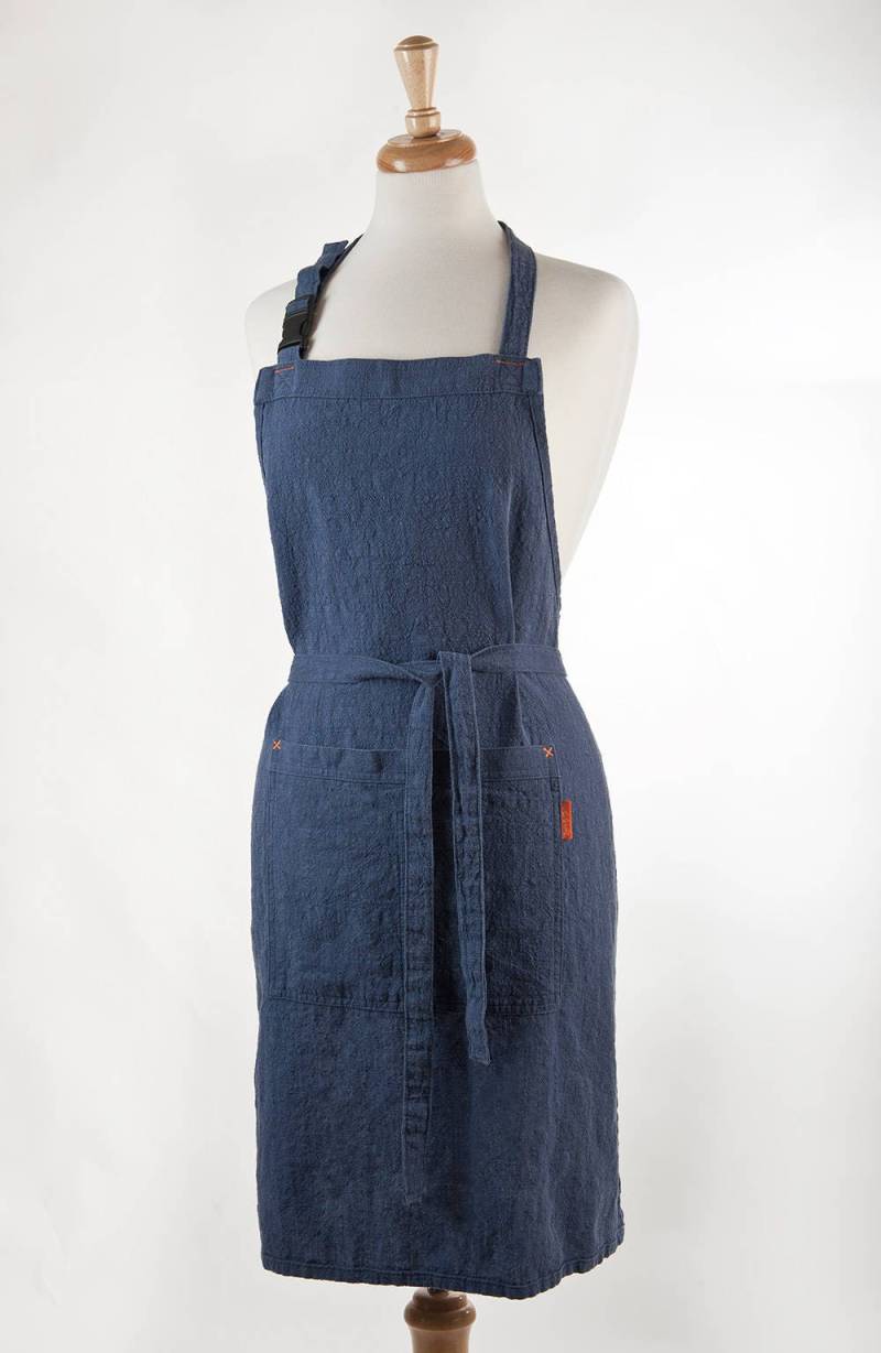 Bib Leinen Schürze. Mittleres/Schweres Leinen. Farbe Denim Stonewashed von LinenAndTailor