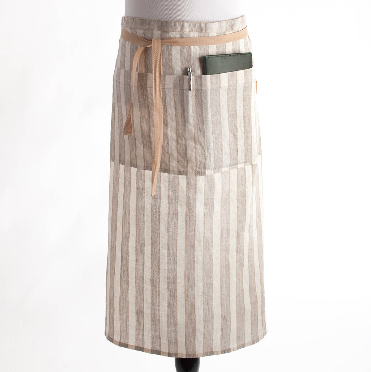 Gestreifte Leinen Bistro Schürze Natur Beige, Unisex von LinenAndTailor