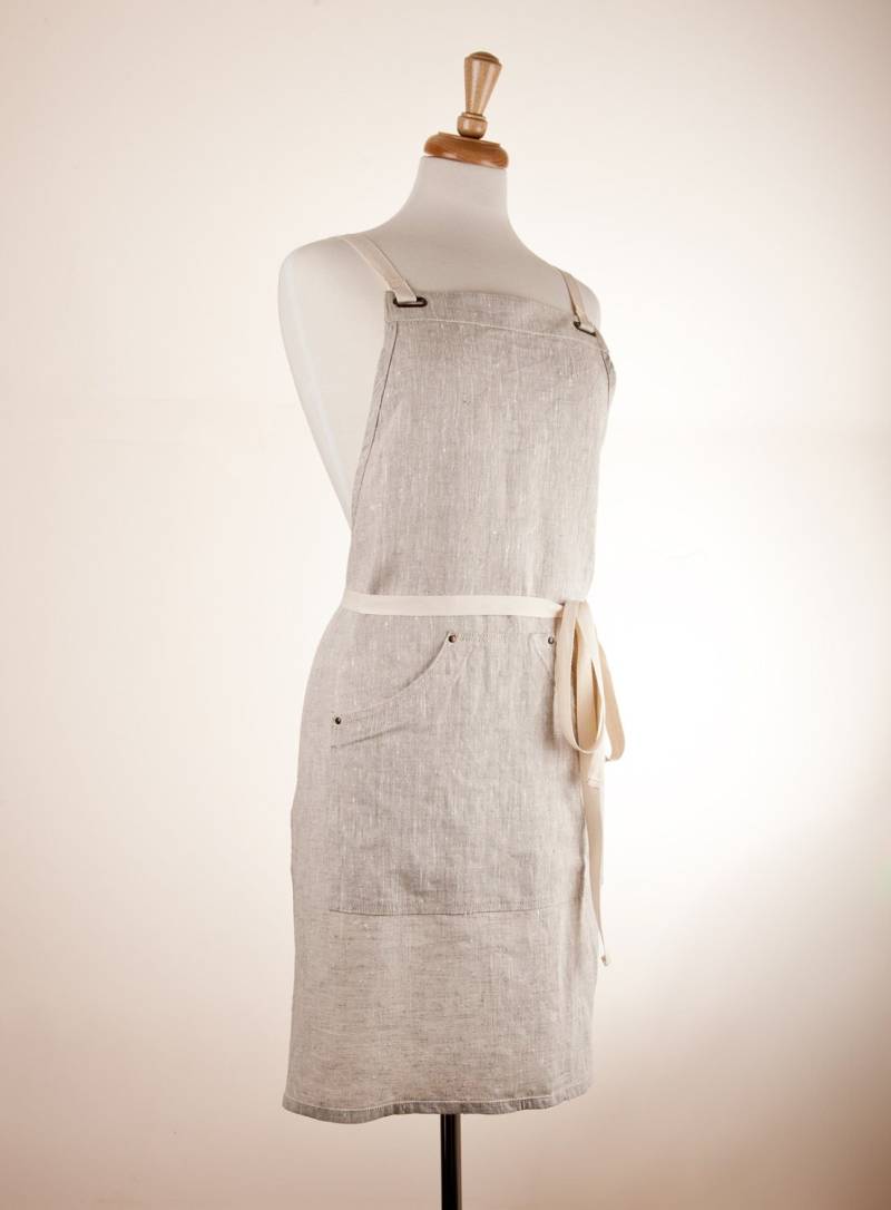 Schwere Leinenschürze Mix-Natural Color, Verstellbare Baumwollträger von LinenAndTailor