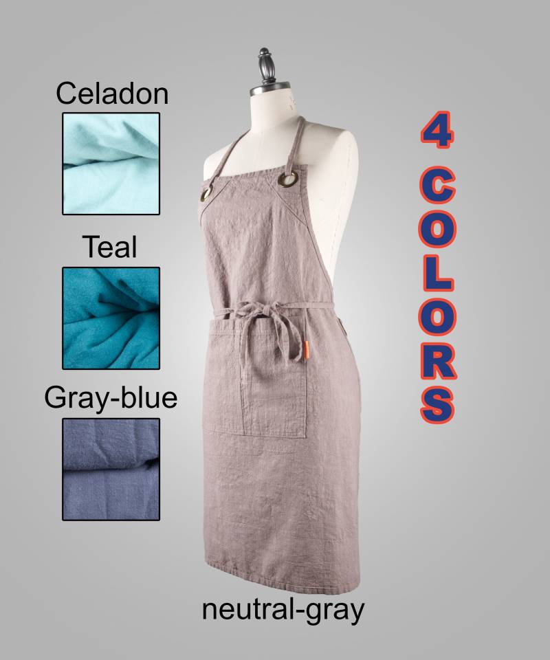 steinwasch Leinenschürze - Küchenschürze in Petrol, Seladon, Grau-Blau Oder Neutral-Grau von LinenAndTailor