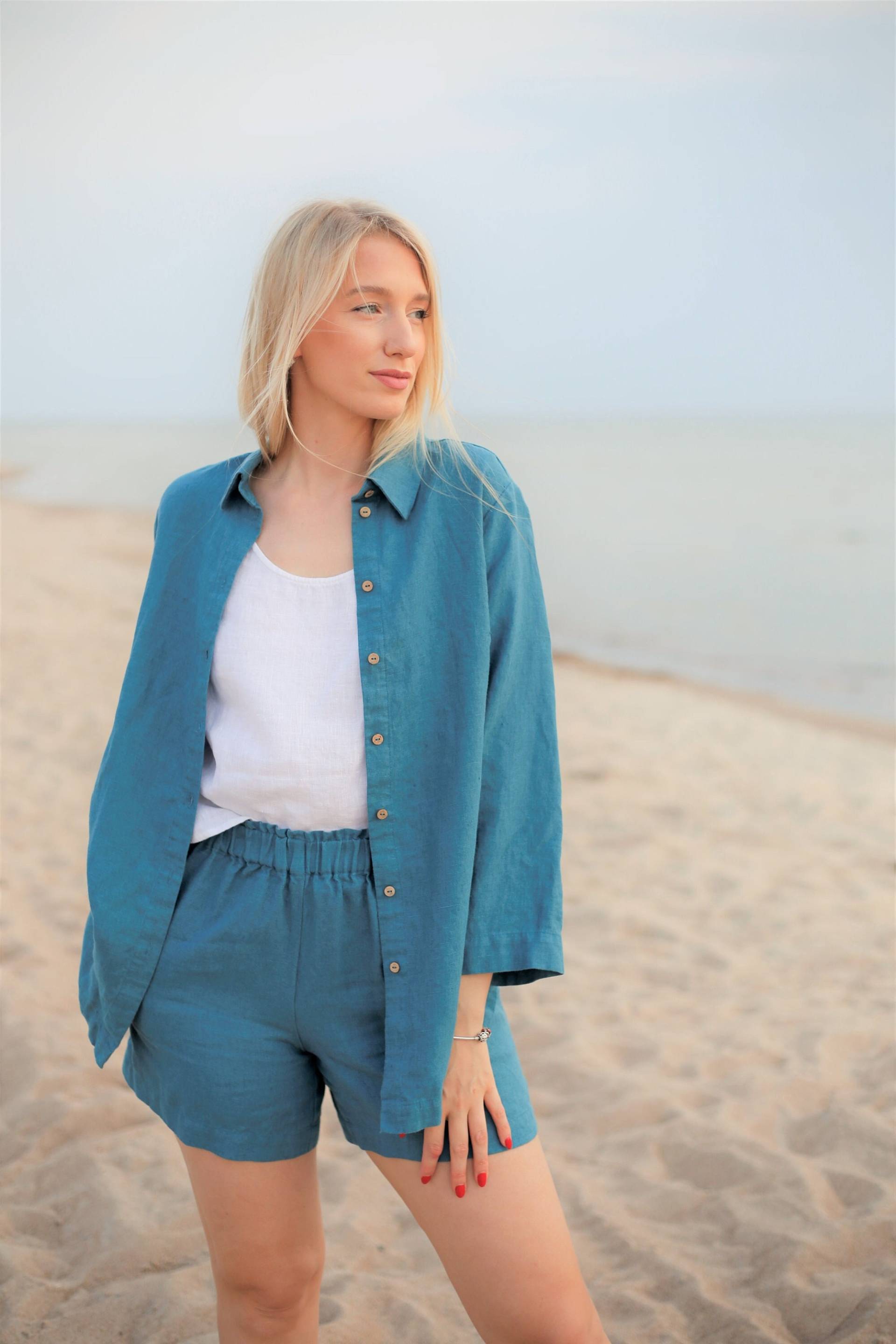 Lässiges Lockeres Leinenhemd Für Damen. 3/4 Ärmel Shirt Den Sommer. Durchgeknöpftes Hemd. Übergroße Leinen Tunika von LinenBreezeShop