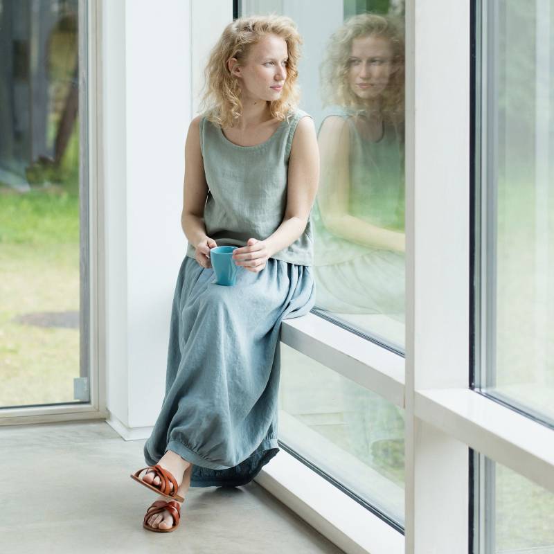 Gewaschener Leinenrock/Weicher Basic Lockerer Midirock von LinenCloud