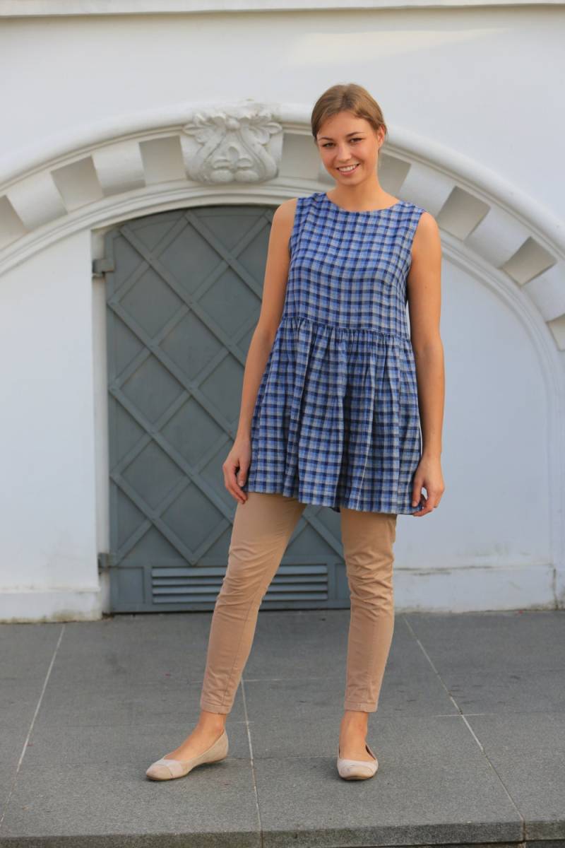 Leinen Tunika/Lange Leinenbluse Ärmellose Bluse Kurzes Leinenkleid Stone Washed Lockere Top von LinenCloud