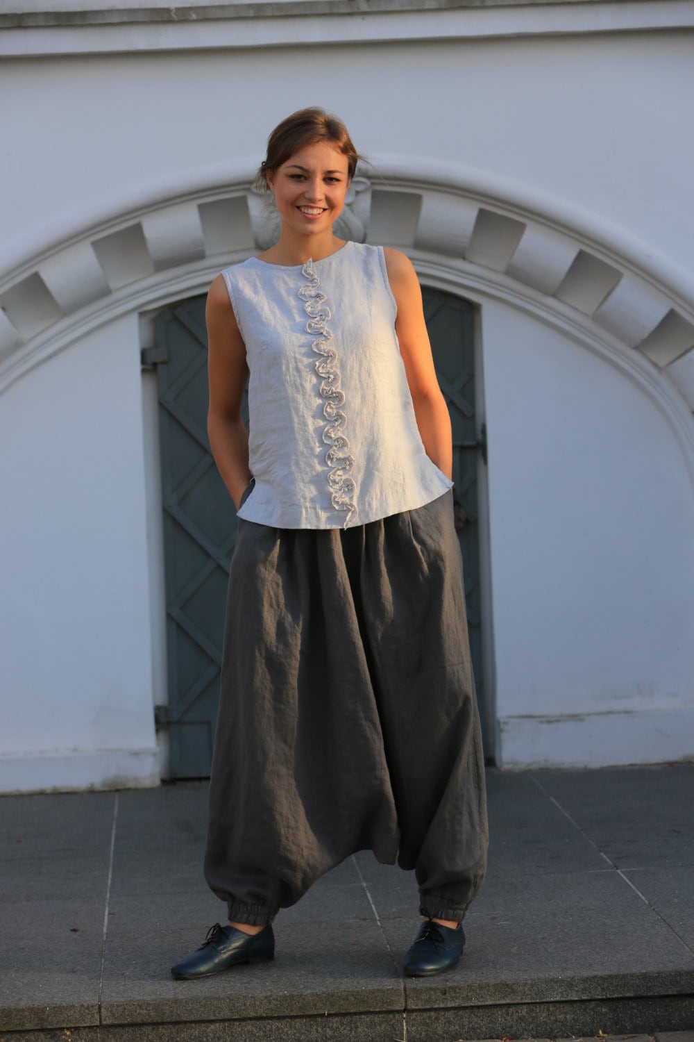 Leinenhose/Hose Aus Gewaschenem Leinen Lockere Mit Tiefem Schritt Haremshose Yogahose Leinenhose/Hose Aus Gewaschenem Leinen Lockere Mit Tiefem Schritt Haremshose Yogahose von LinenCloud