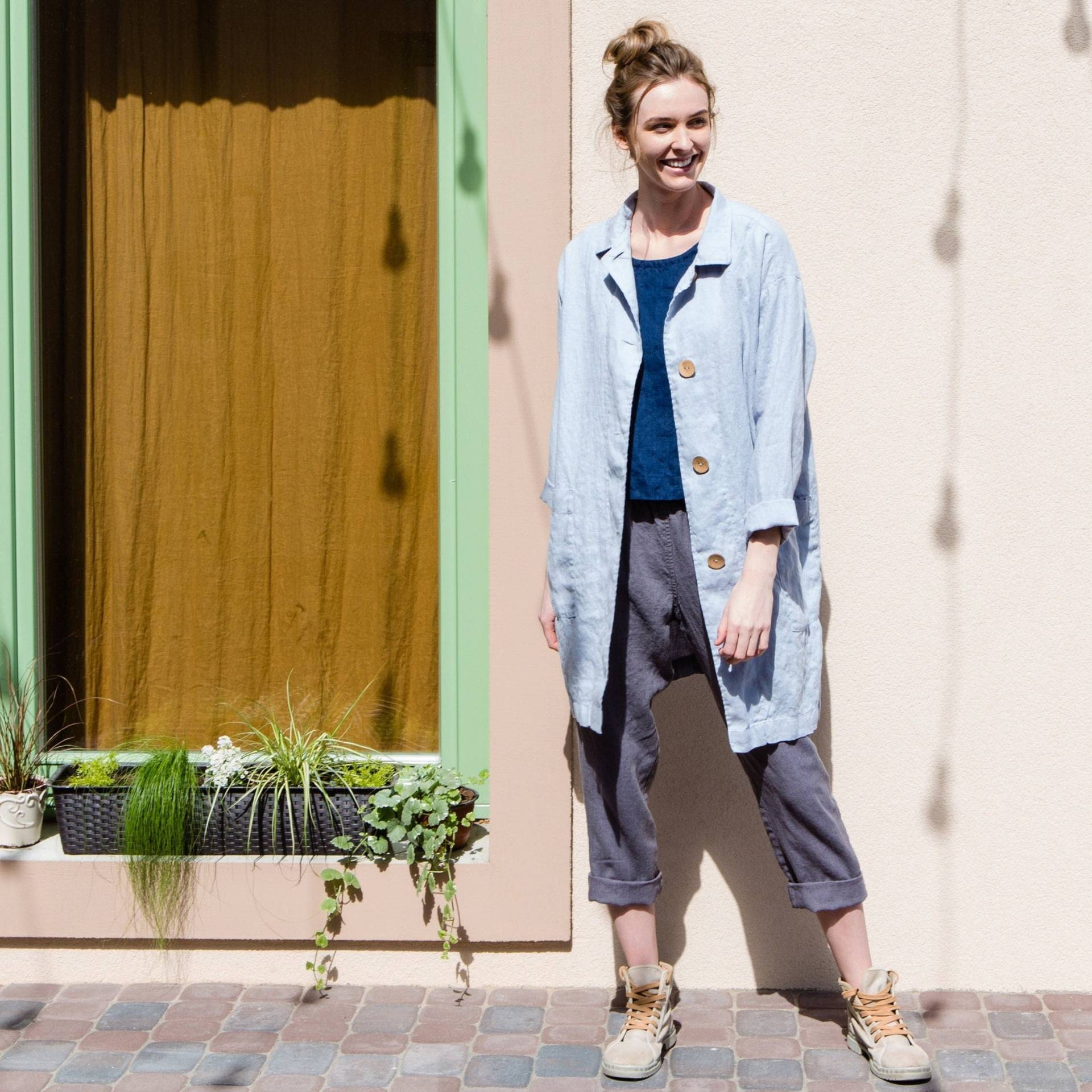 Leinenmantel Nora, Leinenjacke, Gewebte Fischgrät-Leinenjacke Mit Taschen von LinenCloud