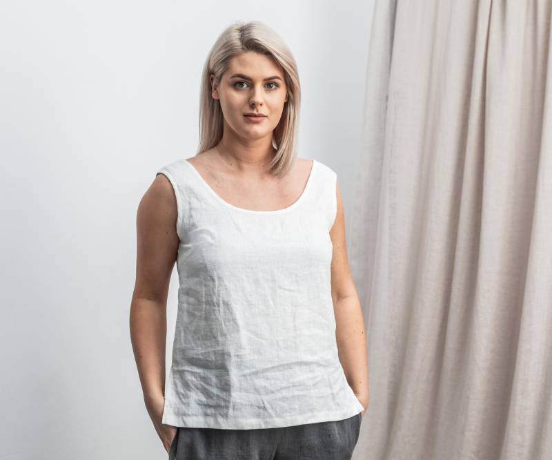 Leinen Top Evelyn. Ärmellose Tanktop Bluse Mit Ausschnitt. Lässiges Handgemachtes Weiches Leinenhemd von LinenDi