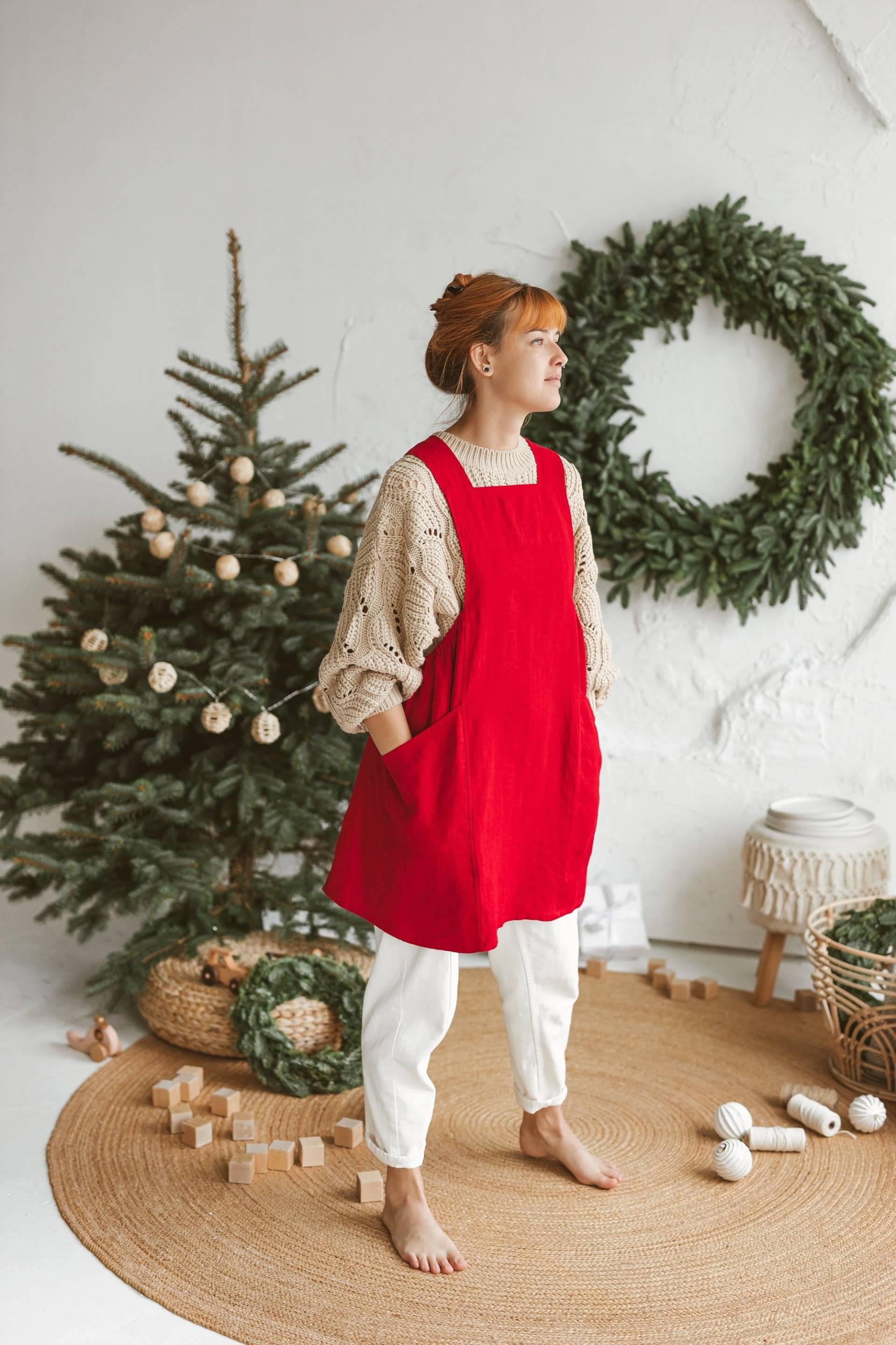 Original Leinen Japan Schürze/Koch Küchenschürze Mit Taschen Pinafore Smock Tunika Küchen Geschenk von LinenDi