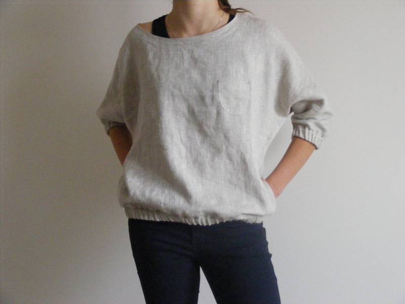 Oversize Leinenbluse Mit Taschen Und 3/4 Langen Ärmeln von LinenFog