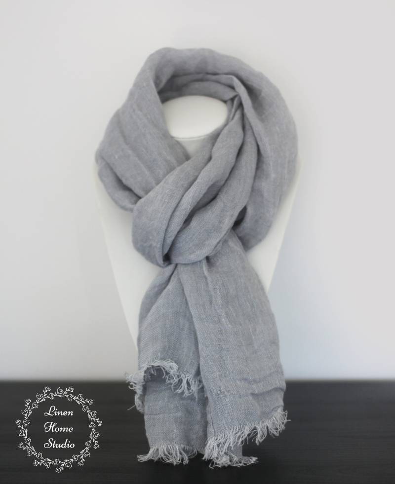 Leinen Schal Frauen Grau Lange Leichte Stein Gewaschen Weichen Flachs von LinenHomeStudio