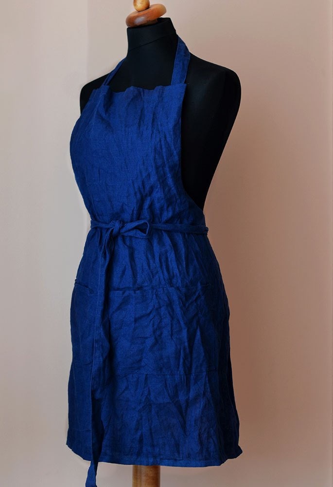 Vollleinenschürze, Marineblaue Schürze, Steingewaschene Pinafore-Schürze, Lange Kochschürze, Traditionelle Latzschürze Mit Einer Großen Tasche von LinenLifeIdeas