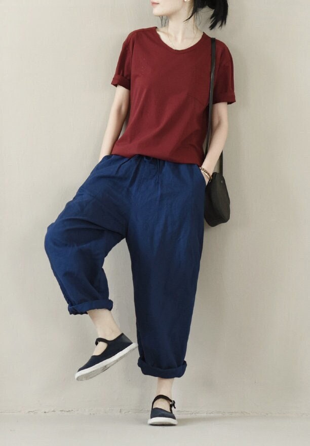 100% Leinen Hose Weites Bein Oversized Haremshose Weich Locker Große Maxi Frühling Individuell Übergröße Boho F56 von LinenLifeStore