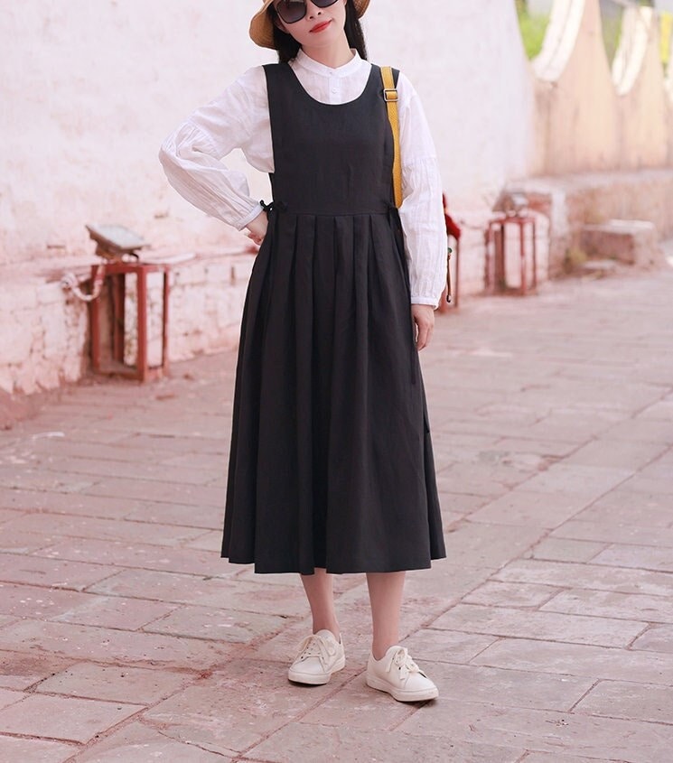 Damen Leinen Baumwollkleid Ärmelloses Kleid Loses Leinenkleid Midikleid Oversized Kleidung Plus Größe Sommerkleid F16 von LinenLifeStore