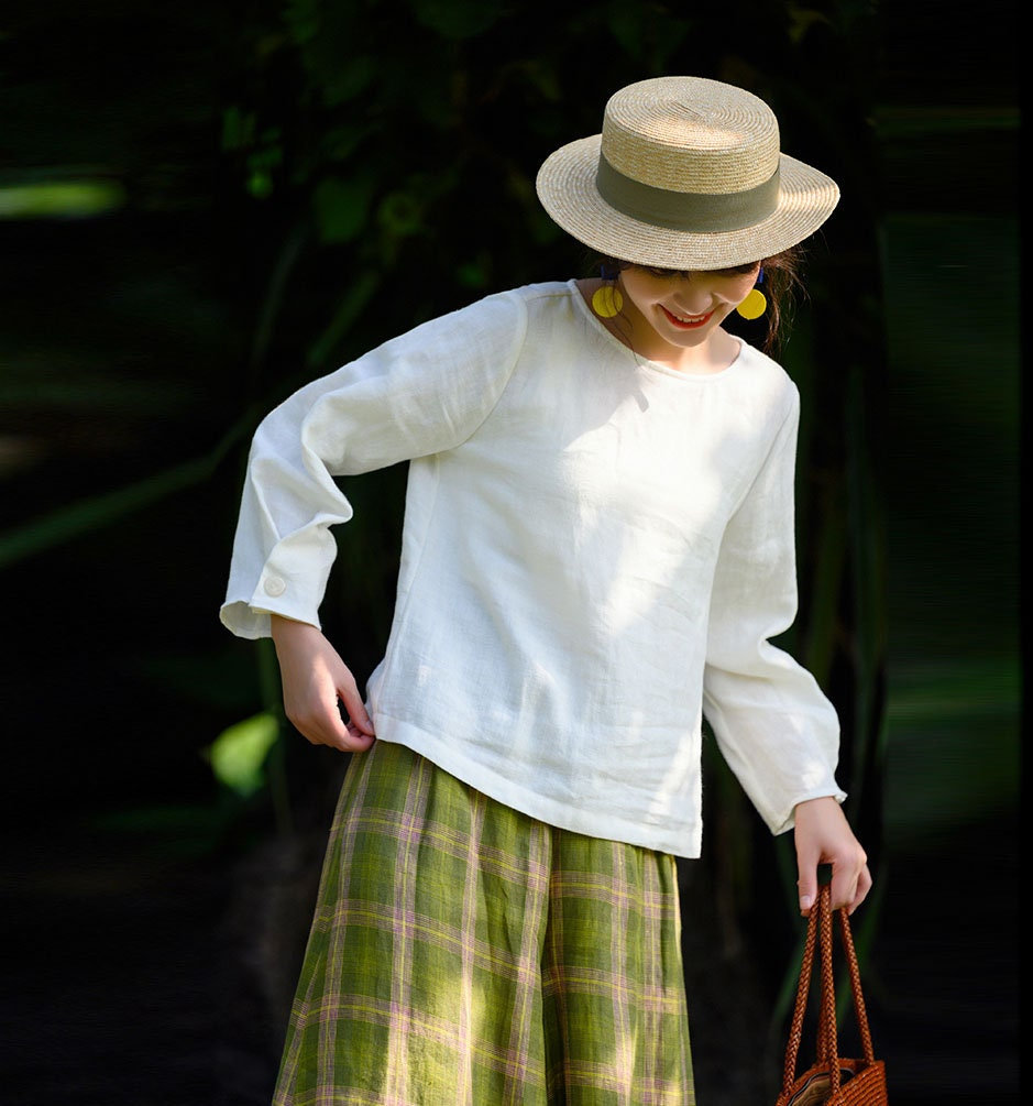 Frauen Leinen Oberteile, Leinenhemd, Langarmshirt, Bluse, Kleidung, 100% Top, Herbst Blusen N267 von LinenLifeStore