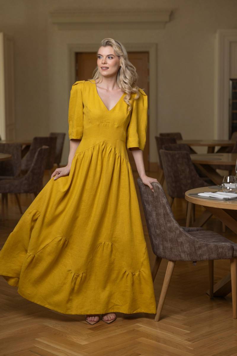 Boho Leinen Maxikleid Matilda | Kleid Mit Puffärmeln Benutzerdefinierte Leinenkleid V-Ausschnitt Boho Leinen Maxikleid Matilda | Kleid Mit Puffärmeln Benutzerdefinierte Leinenkleid V-Ausschnitt von LinenMajesty