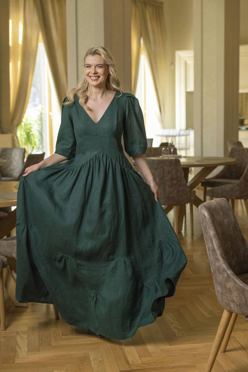 Elopement Dress - Plus Size Leinenkleid Eco Boho Brautkleid Mit Puffärmeln Forest Bride Fall Maxi Elopement Dress - Plus Size Leinenkleid Eco Boho Brautkleid Mit Puffärmeln Forest Bride Fall Maxi von LinenMajesty