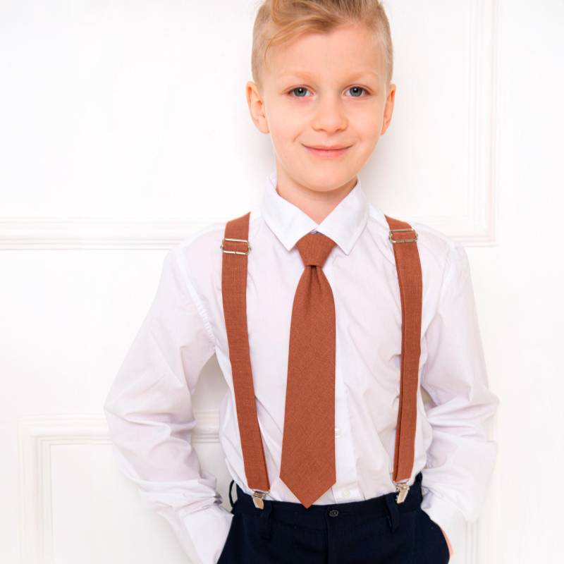 Gebrannte Orange Vorgebundene Kinderkrawatte, Kinder Hosenträger, Kleinkind Krawatte, Jugend Krawatte Erwachsene von LinenManStore