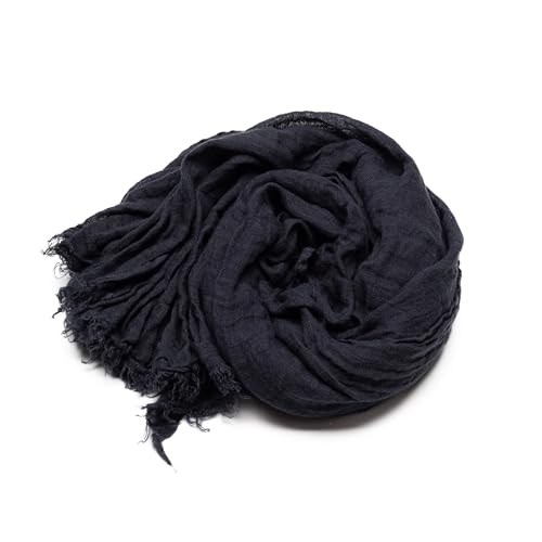 LinenMe - 100% Leinen Sommerschlal 100 x 200 cm Garza Fringe - Leichter Schal Herren Damen Unisex - Leinen Sommer Schal mit Fransen - Geeignet als Stola - Pflegeleicht - New Night Blue von LinenMe