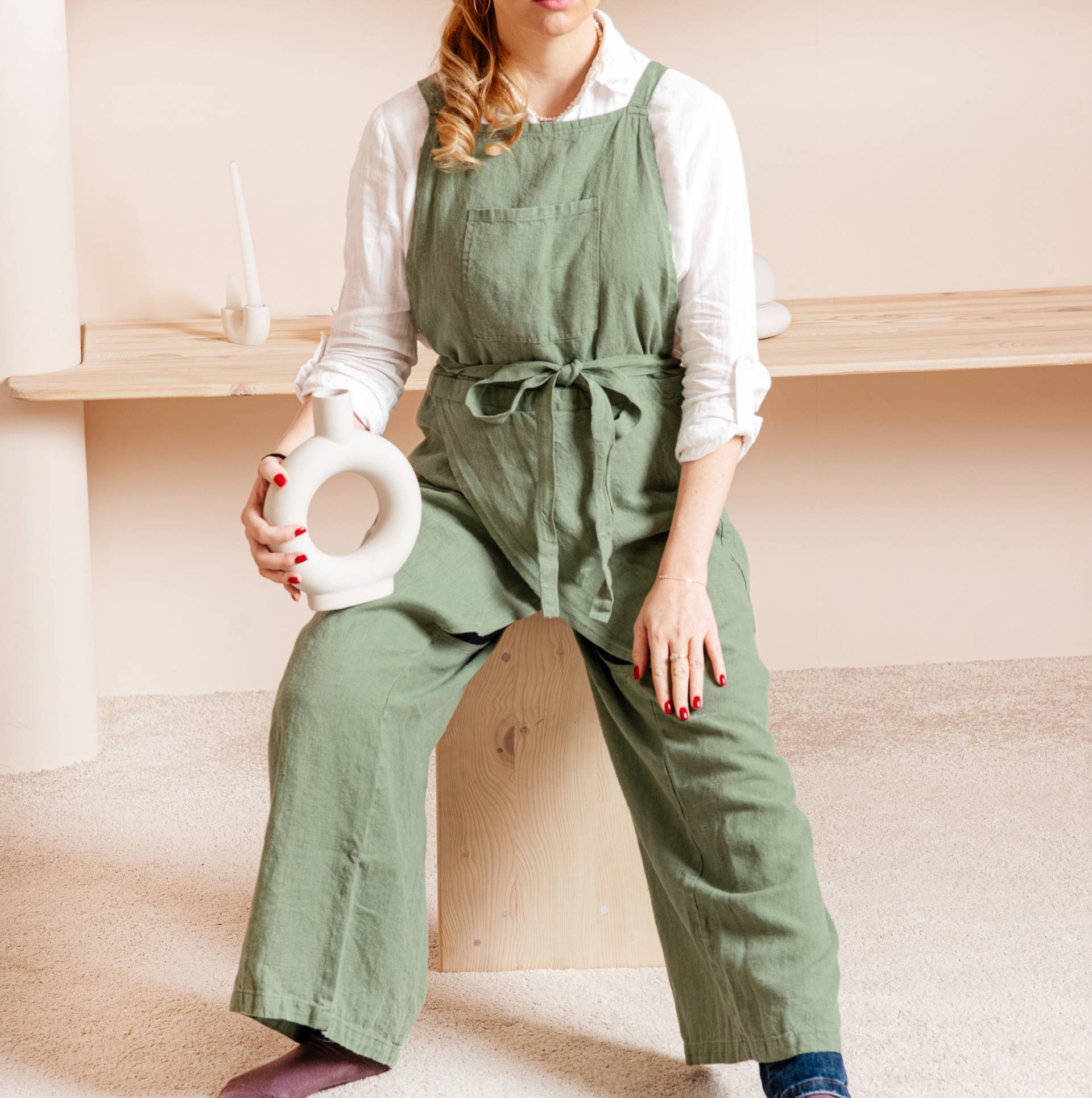 Keramikschürze Aus Leinen, Beinschlitzschürze Mit Taschen. Leinen Keramik Schürze Für Frauen Und Männer. Gewaschene Leinenschürze Geteiltem Bein von LinenQui