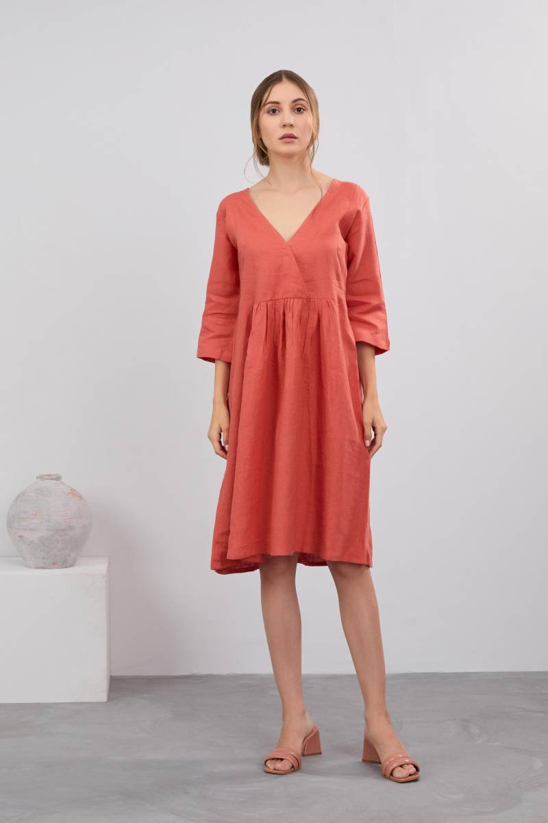 Leinenkleid Mit V-Ausschnitt, Damen Leinenkleid, Kleid Lockeres Sommerkleid Aus Naturleinen von LinenRoots