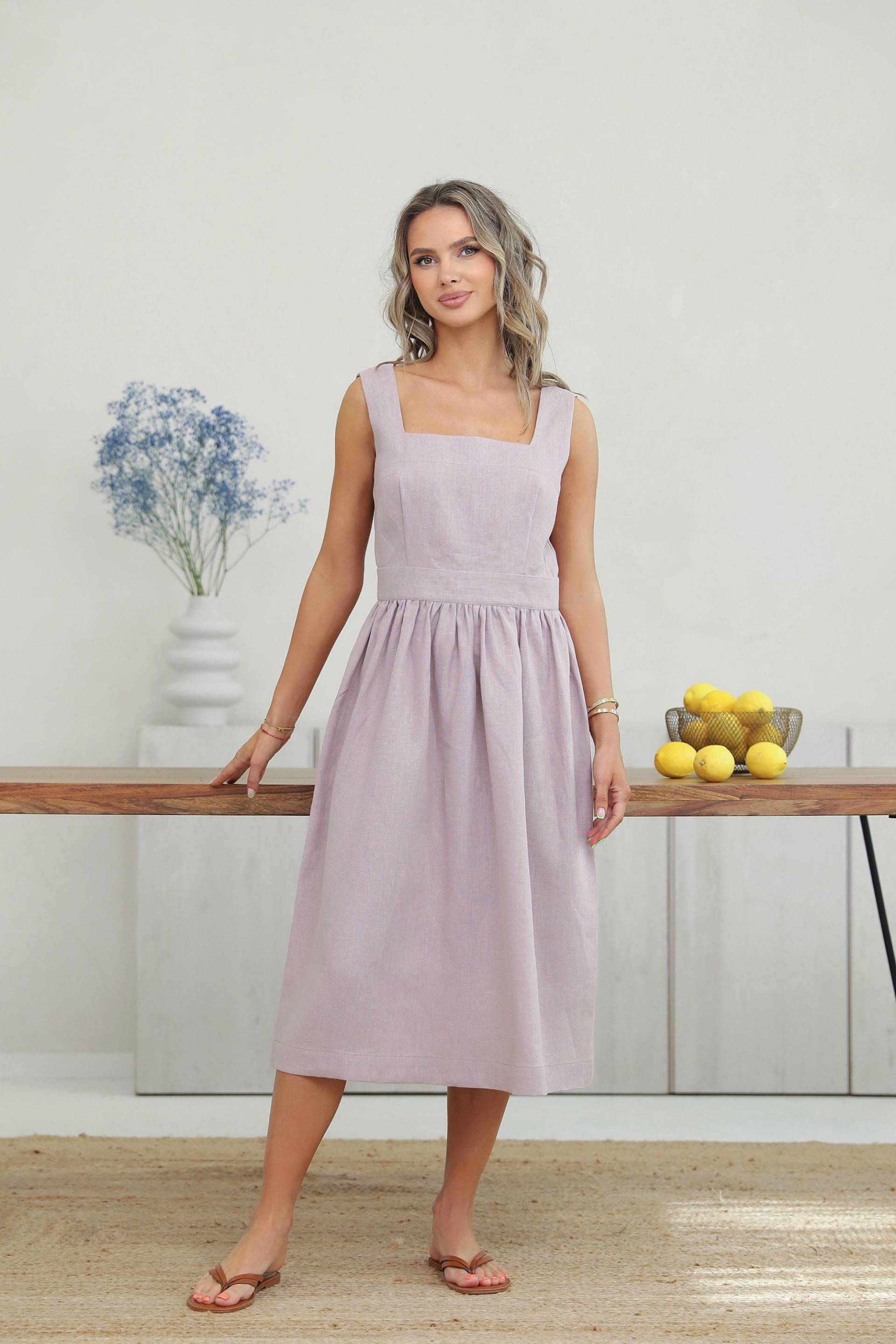 Dusty Lila Leinenkleid, Natürliches 100 Leinen, Sommerkleid, Urlaubskleid, Nachhaltige Kleidung, Midikleid von LinenSWANclothing