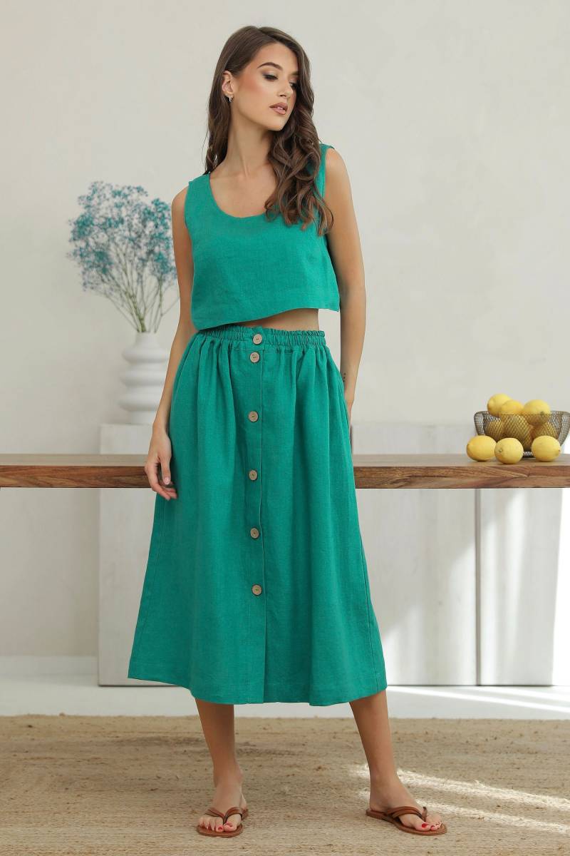 Leinen 2-Teiliges Set Emerald Green Rock Und Crop Top in 34 Farben Erhältlich Gewaschenes, Erweichtes Naturleinen von LinenSWANclothing