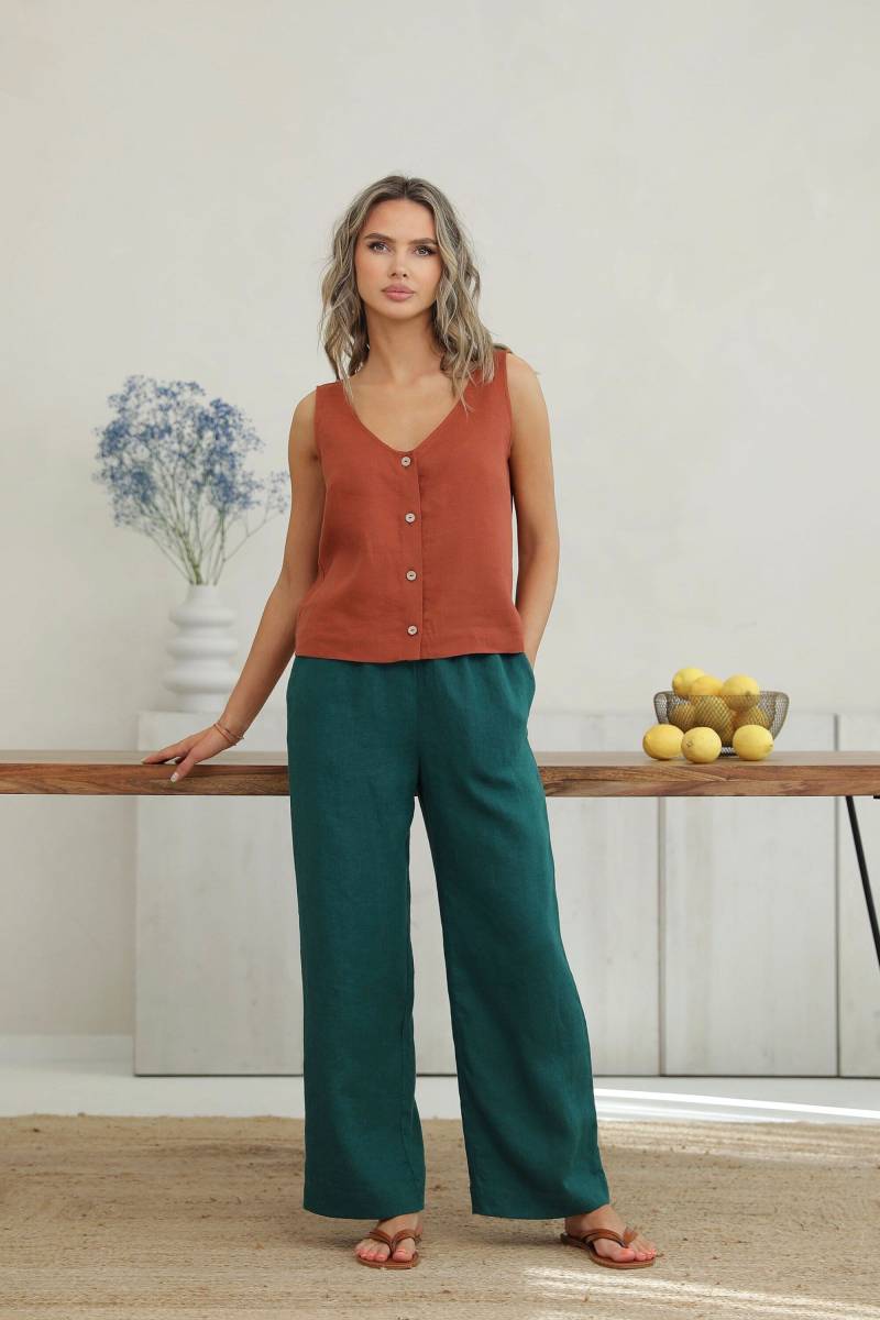 Leinenbluse, Chesnut Basic Leinen Top, T-Shirt, Reines Leinen, Alltagsleinen, Ärmelloses Top von LinenSWANclothing
